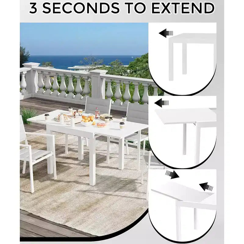 Juego de mesa de comedor extensible para exteriores para 4-6 personas, mesa de patio de 80-160 cm, estructura de aluminio