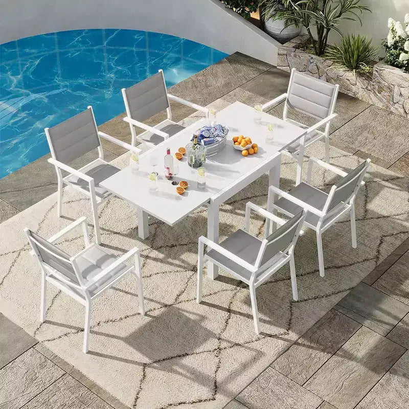 Juego de mesa de comedor extensible para exteriores para 4-6 personas, mesa de patio de 80-160 cm, estructura de aluminio