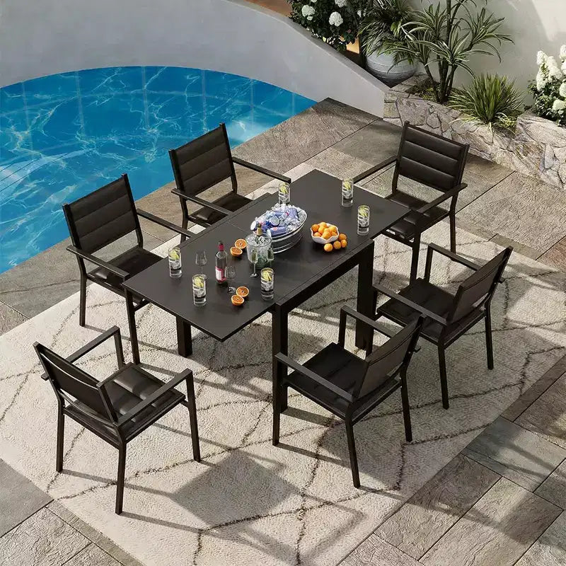 Juego de mesa de comedor extensible para exteriores para 4-6 personas, mesa de patio de 80-160 cm, estructura de aluminio