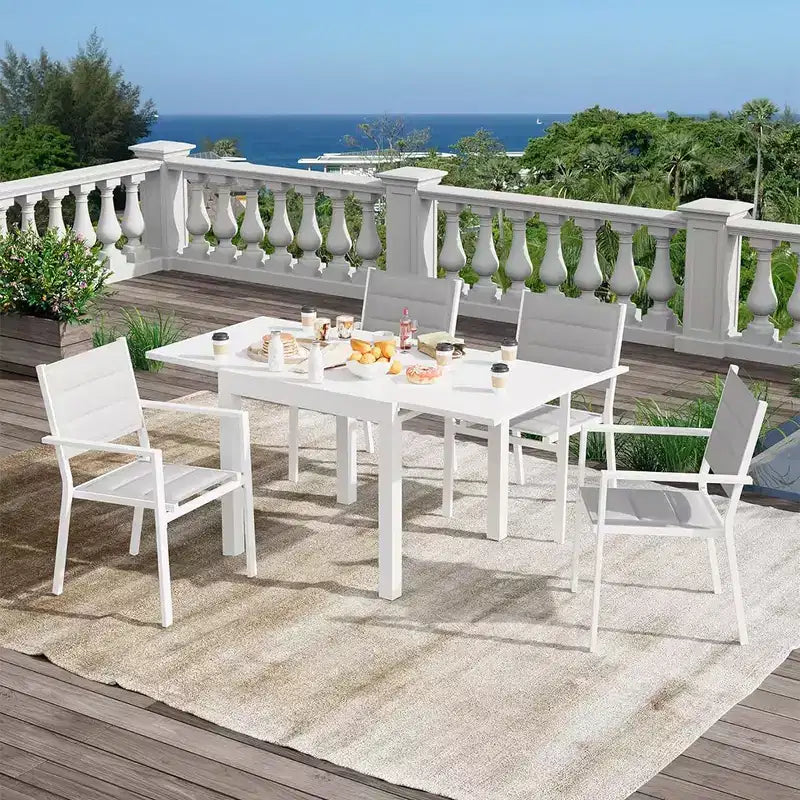 Juego de mesa de comedor extensible para exteriores para 4-6 personas, mesa de patio de 80-160 cm, estructura de aluminio