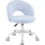 VINGLI 360Swivel Small Vanity Chair with Wheels for Girls, Cute Adjustable Height Armless Office Desk Chair for Small Space, Blue