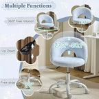 Silla giratoria 360 pequeña para tocador con ruedas para niñas, linda silla de escritorio de oficina sin brazos de altura ajustable para espacios pequeños, azul