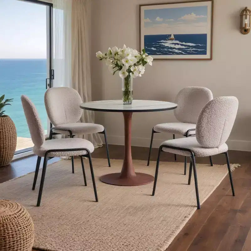 Mesa de comedor redonda con tablero de MDF y base de pedestal de acero color cerezo, mesa auxiliar moderna para cocina, comedor y espacios pequeños