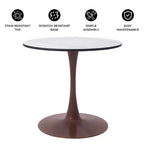 Mesa de comedor redonda con tablero de MDF y base de pedestal de acero color cerezo, mesa auxiliar moderna para cocina, comedor y espacios pequeños