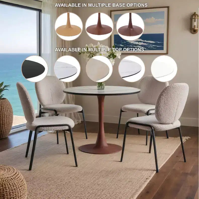 Mesa de comedor redonda con tablero de MDF y base de pedestal de acero color cerezo, mesa auxiliar moderna para cocina, comedor y espacios pequeños