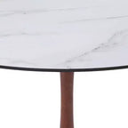 Mesa de comedor redonda con tablero de MDF y base de pedestal de acero color cerezo, mesa auxiliar moderna para cocina, comedor y espacios pequeños