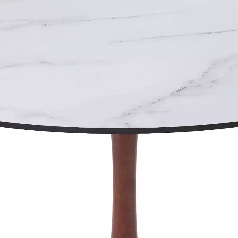 Mesa de comedor redonda con tablero de MDF y base de pedestal de acero color cerezo, mesa auxiliar moderna para cocina, comedor y espacios pequeños