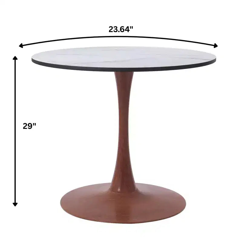 Mesa de comedor redonda con tablero de MDF y base de pedestal de acero color cerezo, mesa auxiliar moderna para cocina, comedor y espacios pequeños