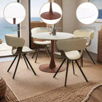 Mesa de comedor redonda con tablero de MDF y base de pedestal de acero color cerezo, mesa auxiliar moderna para cocina, comedor y espacios pequeños