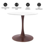 Mesa de comedor redonda con tablero de MDF y base de pedestal de acero color cerezo, mesa auxiliar moderna para cocina, comedor y espacios pequeños