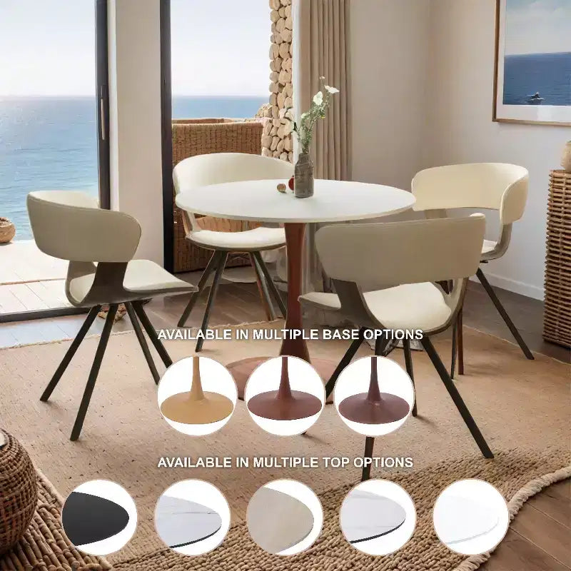 Mesa de comedor redonda con tablero de MDF y base de pedestal de acero color cerezo, mesa auxiliar moderna para cocina, comedor y espacios pequeños