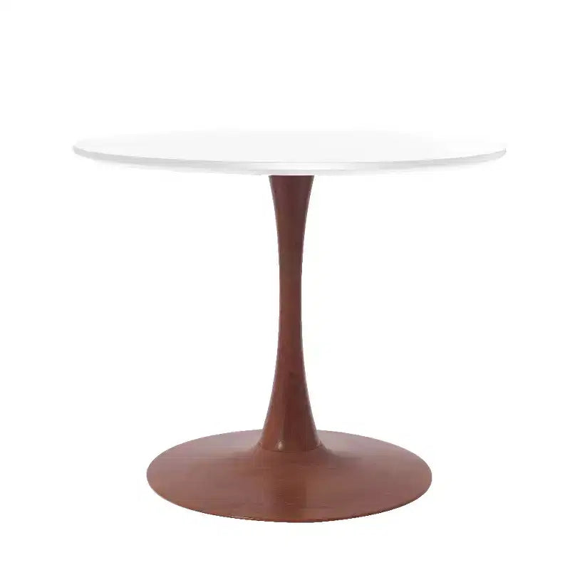 Mesa de comedor redonda con tablero de MDF y base de pedestal de acero color cerezo, mesa auxiliar moderna para cocina, comedor y espacios pequeños