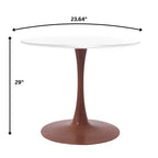 Mesa de comedor redonda con tablero de MDF y base de pedestal de acero color cerezo, mesa auxiliar moderna para cocina, comedor y espacios pequeños