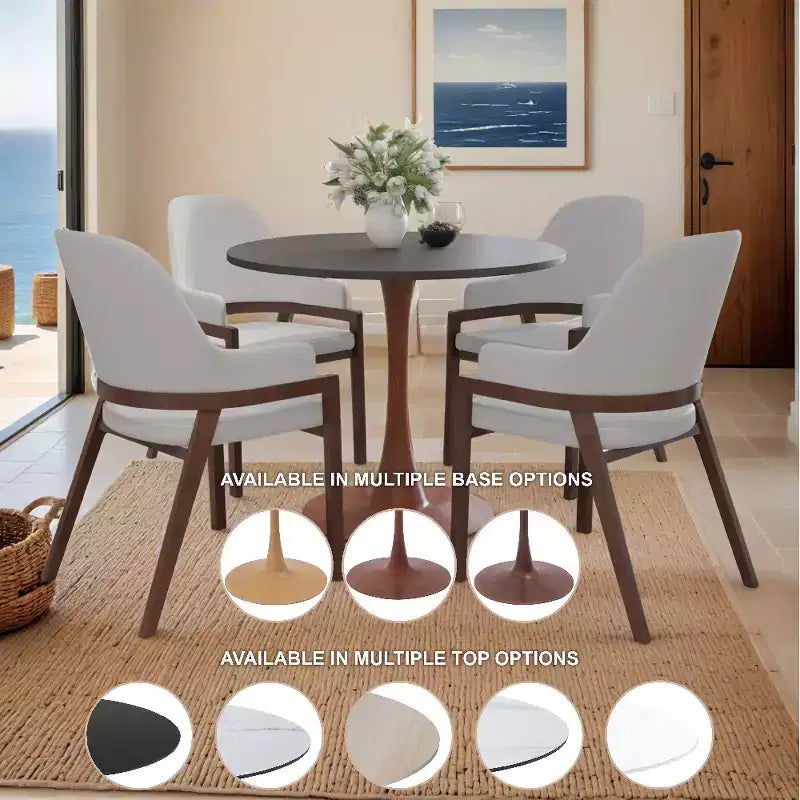 Mesa de comedor redonda con tablero de MDF y base de pedestal de acero color cerezo, mesa auxiliar moderna para cocina, comedor y espacios pequeños