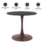 Mesa de comedor redonda con tablero de MDF y base de pedestal de acero color cerezo, mesa auxiliar moderna para cocina, comedor y espacios pequeños