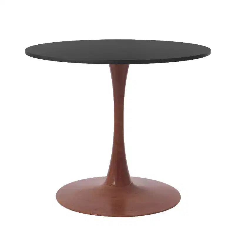 Mesa de comedor redonda con tablero de MDF y base de pedestal de acero color cerezo, mesa auxiliar moderna para cocina, comedor y espacios pequeños