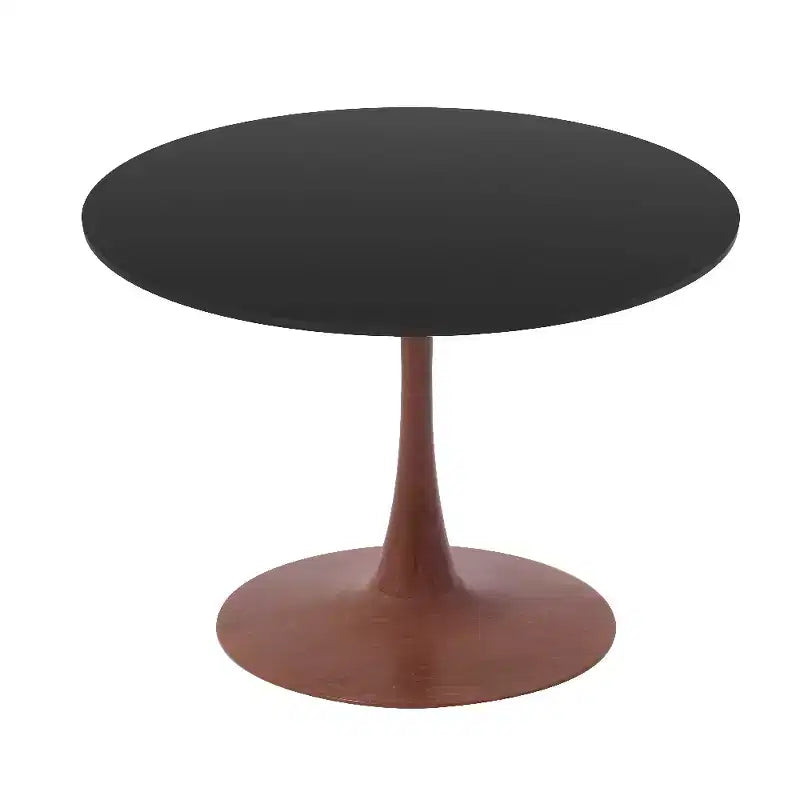 Mesa de comedor redonda con tablero de MDF y base de pedestal de acero color cerezo, mesa auxiliar moderna para cocina, comedor y espacios pequeños