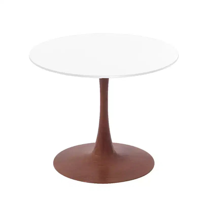 Mesa de comedor redonda con tablero de MDF y base de pedestal de acero color cerezo, mesa auxiliar moderna para cocina, comedor y espacios pequeños