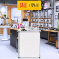 Mesa mostrador promocional, mesa de podio portátil para feria comercial, stand de mostrador de exposición con pared, blanco