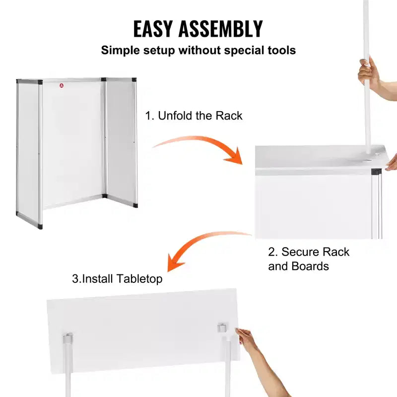 Mesa mostrador promocional, mesa de podio portátil para feria comercial, stand de mostrador de exposición con pared, blanco