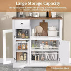 Mueble de Cocina para Microondas con 3 Puertas, 1 Cajón y Estantes Ajustables, Aparador Buffet de Almacenamiento para Cocina, Comedor y Sala de Estar
