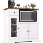 Mueble de Cocina para Microondas con 3 Puertas, 1 Cajón y Estantes Ajustables, Aparador Buffet de Almacenamiento para Cocina, Comedor y Sala de Estar