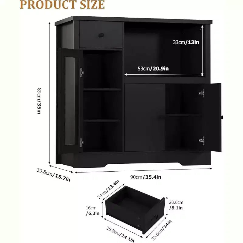 Mueble de Cocina para Microondas con 3 Puertas, 1 Cajón y Estantes Ajustables, Aparador Buffet de Almacenamiento para Cocina, Comedor y Sala de Estar