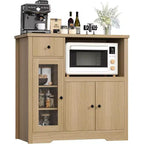 Mueble de Cocina para Microondas con 3 Puertas, 1 Cajón y Estantes Ajustables, Aparador Buffet de Almacenamiento para Cocina, Comedor y Sala de Estar