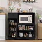 Mueble de Cocina para Microondas con 3 Puertas, 1 Cajón y Estantes Ajustables, Aparador Buffet de Almacenamiento para Cocina, Comedor y Sala de Estar