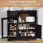 Mueble de Cocina para Microondas con 3 Puertas, 1 Cajón y Estantes Ajustables, Aparador Buffet de Almacenamiento para Cocina, Comedor y Sala de Estar