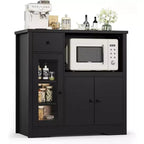 Mueble de Cocina para Microondas con 3 Puertas, 1 Cajón y Estantes Ajustables, Aparador Buffet de Almacenamiento para Cocina, Comedor y Sala de Estar