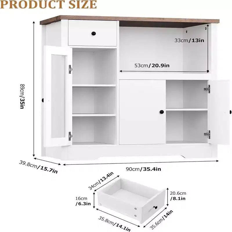Mueble de Cocina para Microondas con 3 Puertas, 1 Cajón y Estantes Ajustables, Aparador Buffet de Almacenamiento para Cocina, Comedor y Sala de Estar