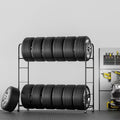 Estante rodante para neumáticos, soporte para neumáticos de 2 estantes y remolque de transporte para garaje, carrito de almacenamiento de neumáticos de acero resistente con ruedas, negro