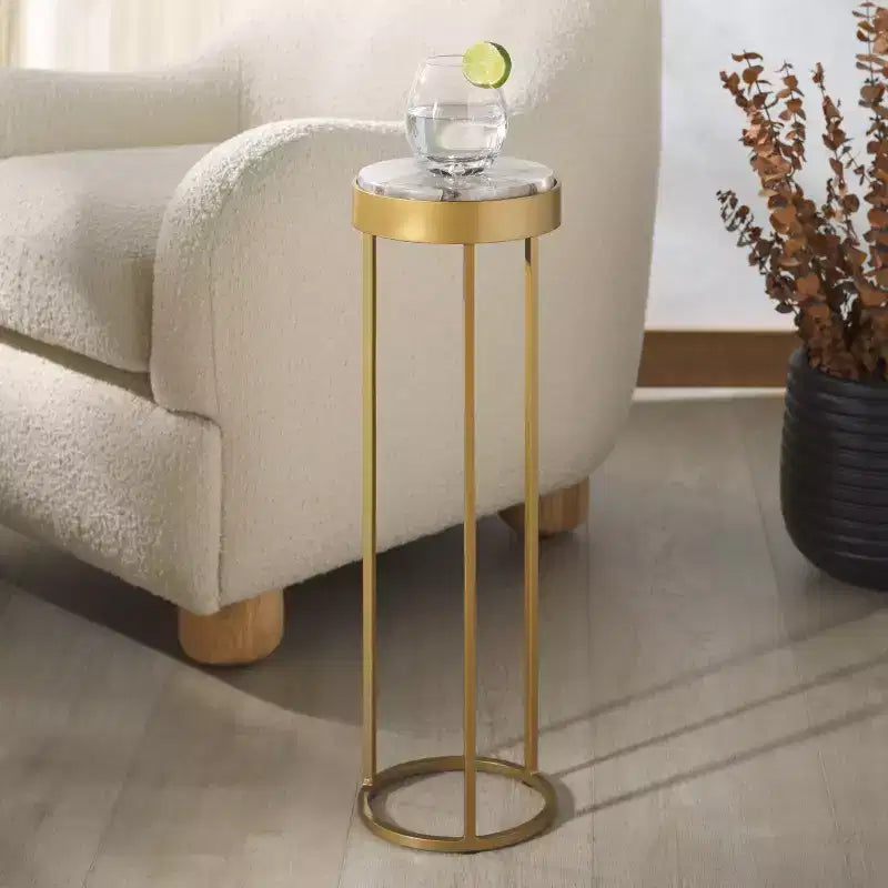 Mesa auxiliar para bebidas de piedra - Dorado/Blanco