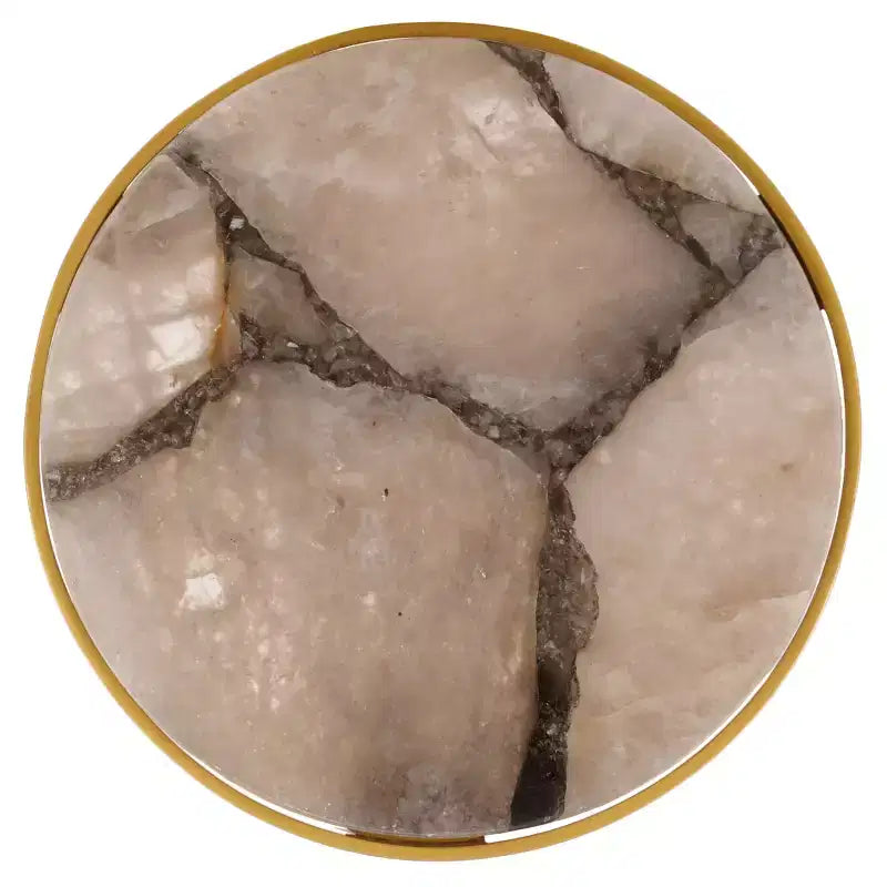 Mesa auxiliar para bebidas de piedra - Dorado/Blanco