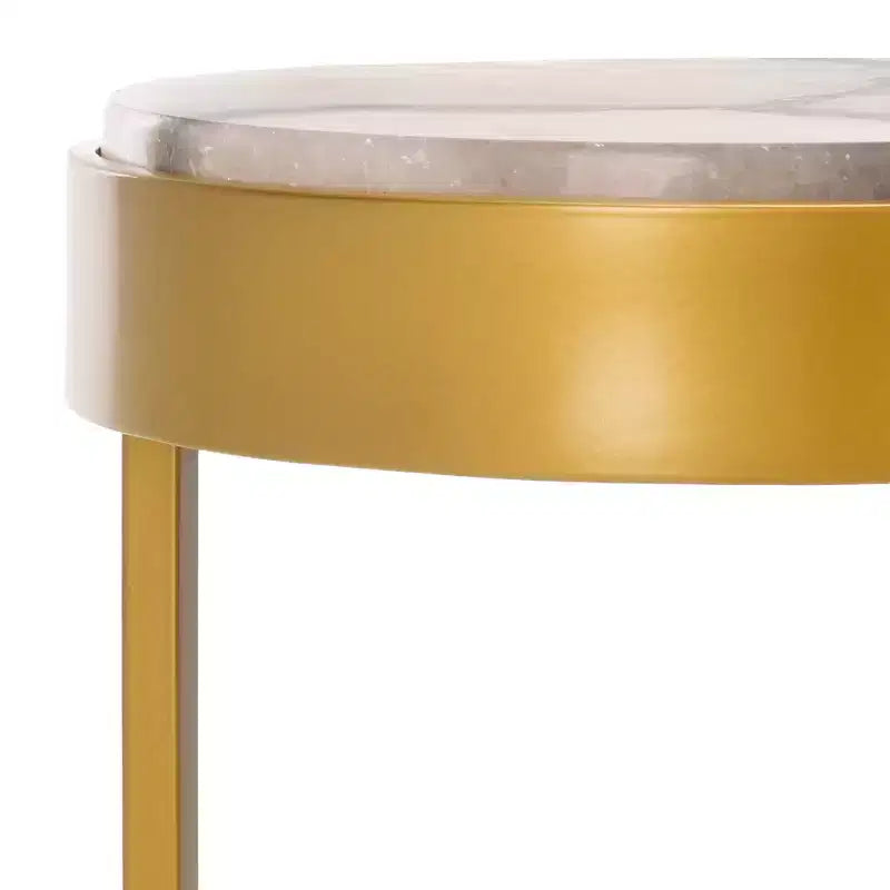 Mesa auxiliar para bebidas de piedra - Dorado/Blanco