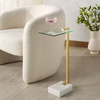 Mesa Auxiliar de Bebidas con Base de Mármol - Blanco/Dorado