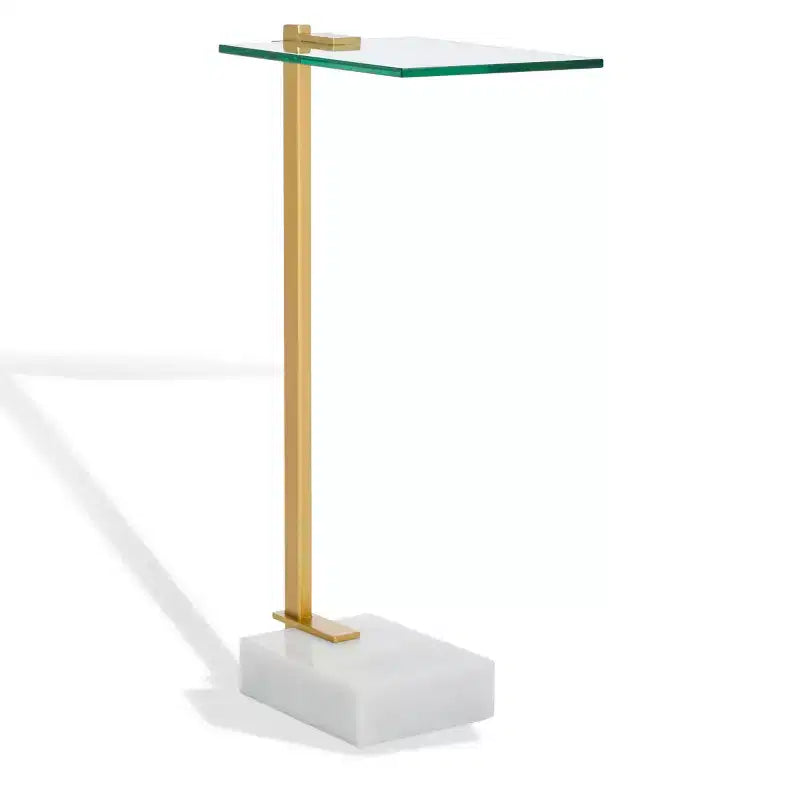 Mesa Auxiliar de Bebidas con Base de Mármol - Blanco/Dorado
