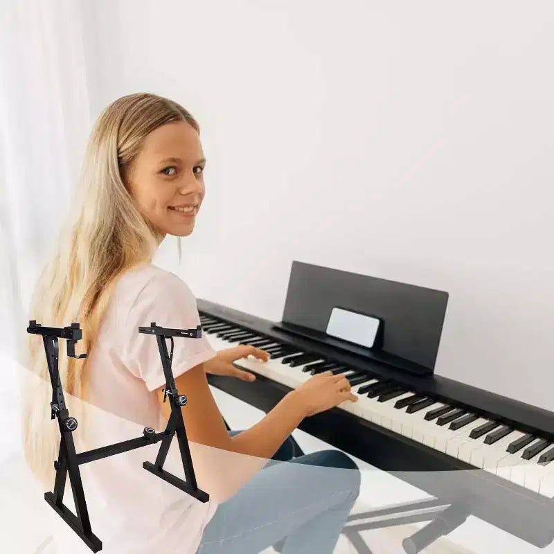 Soporte de teclado/piano ajustable estilo Z, resistente, estable y portátil, altura y anchura ajustables, apto para pianos eléctricos de 44/54/61/88 teclas, negro