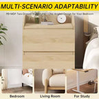Mesa de Noche con 2 Cajones, Mesa Auxiliar Moderna de 60 cm, Mesita de N Noche con 2 Cajones de Almacenamiento, Diseño sin Tiradores para Dormitorio y Sala de Estar