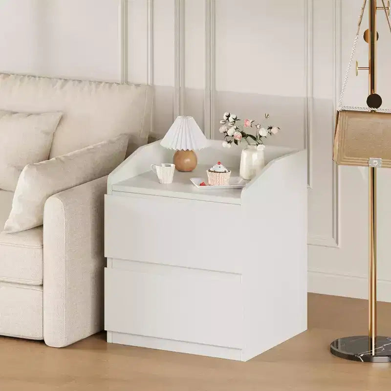 Mesa de Noche con 2 Cajones, Mesa Auxiliar Moderna de 60 cm, Mesita de N Noche con 2 Cajones de Almacenamiento, Diseño sin Tiradores para Dormitorio y Sala de Estar