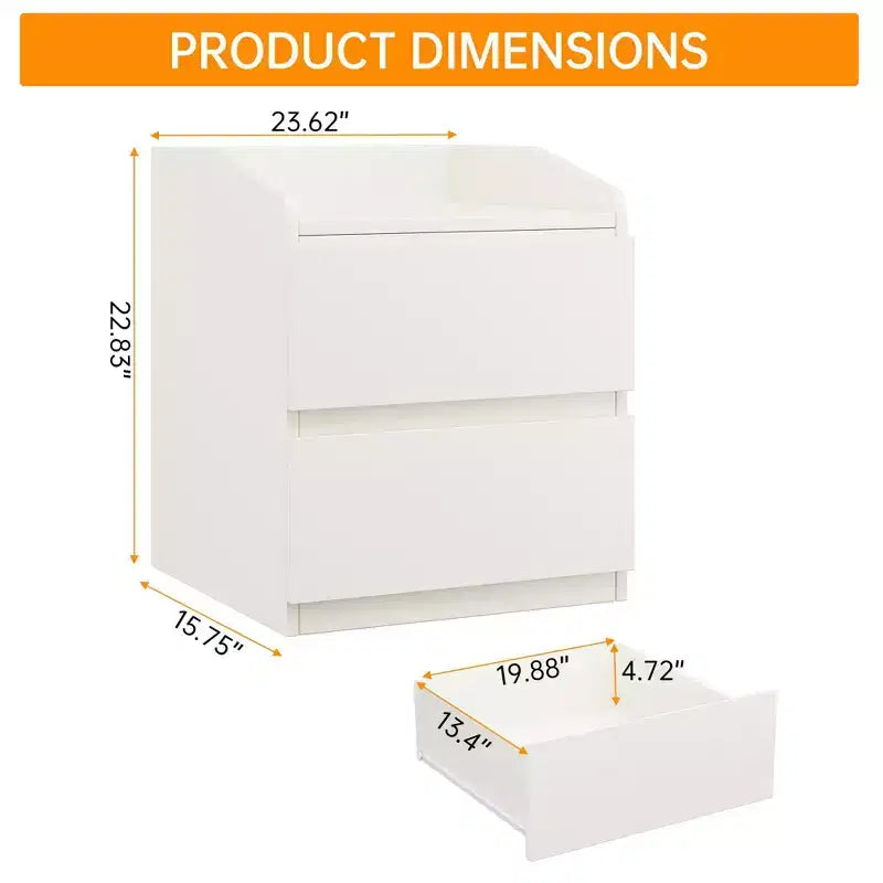 Mesa de Noche con 2 Cajones, Mesa Auxiliar Moderna de 60 cm, Mesita de N Noche con 2 Cajones de Almacenamiento, Diseño sin Tiradores para Dormitorio y Sala de Estar