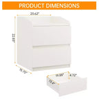 Mesa de Noche con 2 Cajones, Mesa Auxiliar Moderna de 60 cm, Mesita de N Noche con 2 Cajones de Almacenamiento, Diseño sin Tiradores para Dormitorio y Sala de Estar