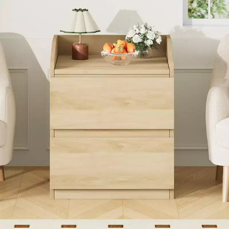 Mesa de Noche con 2 Cajones, Mesa Auxiliar Moderna de 60 cm, Mesita de N Noche con 2 Cajones de Almacenamiento, Diseño sin Tiradores para Dormitorio y Sala de Estar