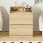 Mesa de Noche con 2 Cajones, Mesa Auxiliar Moderna de 60 cm, Mesita de N Noche con 2 Cajones de Almacenamiento, Diseño sin Tiradores para Dormitorio y Sala de Estar