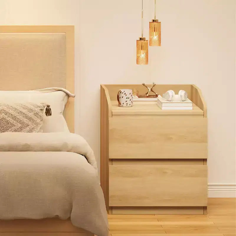 Mesa de Noche con 2 Cajones, Mesa Auxiliar Moderna de 60 cm, Mesita de N Noche con 2 Cajones de Almacenamiento, Diseño sin Tiradores para Dormitorio y Sala de Estar