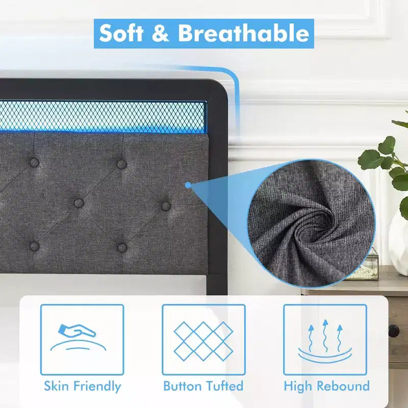 Base de cama tapizada de tamaño matrimonial con cajones de almacenamiento y cabecera capitoné, base de colchón con soporte de listones de madera resistentes, no requiere somier
