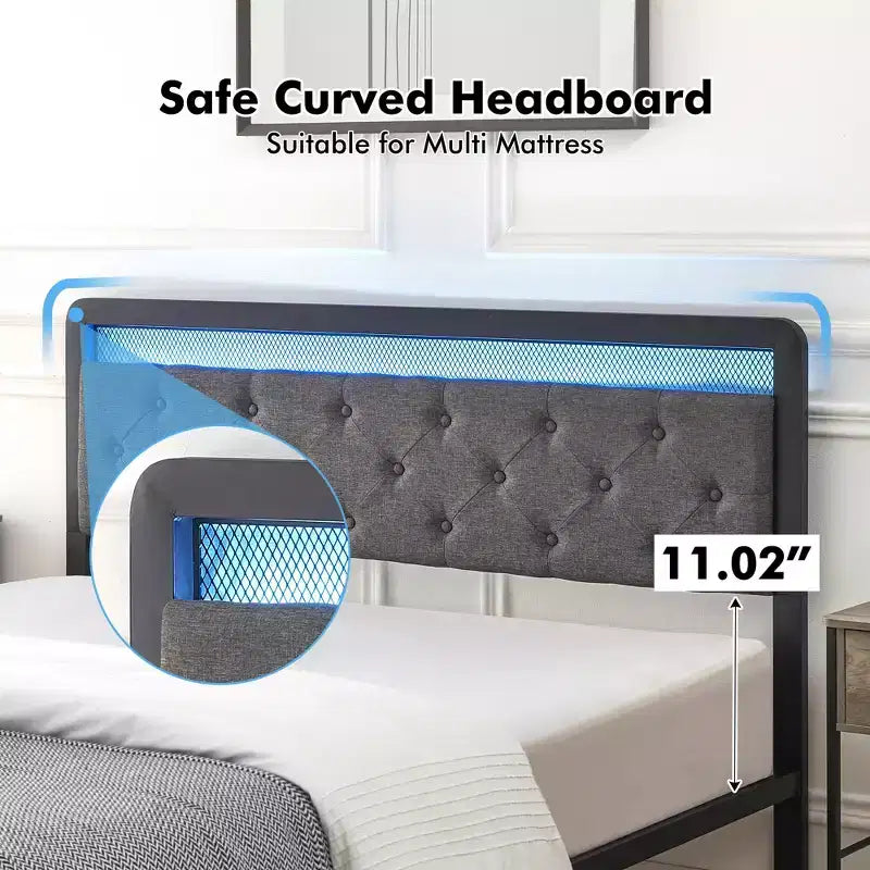 Base de cama tapizada de tamaño matrimonial con cajones de almacenamiento y cabecera capitoné, base de colchón con soporte de listones de madera resistentes, no requiere somier