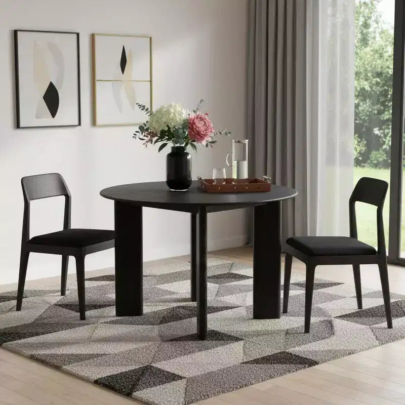 Mesa de comedor de madera maciza negra de 42 pulgadas con tapa redonda