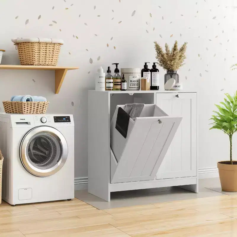 Gabinete moderno de madera para ropa sucia de 44.6 litros con 2 cestas extraíbles
